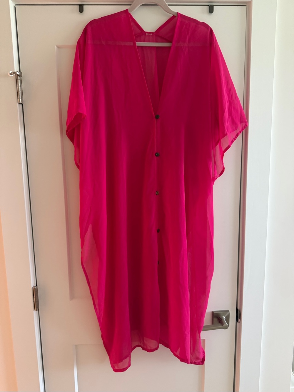 Sheer Button-Front Women’s Hot Pink-pool coverup